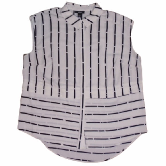 Alfani Tops - Alfani White + Black Striped Sleeveless Blouse Top